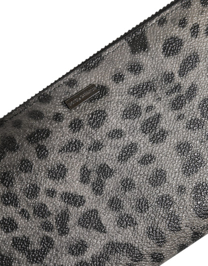 Black Gray Leopard Leather Zip Around Continental Wallet-Dolce & Gabbana-LabelTerrace.com