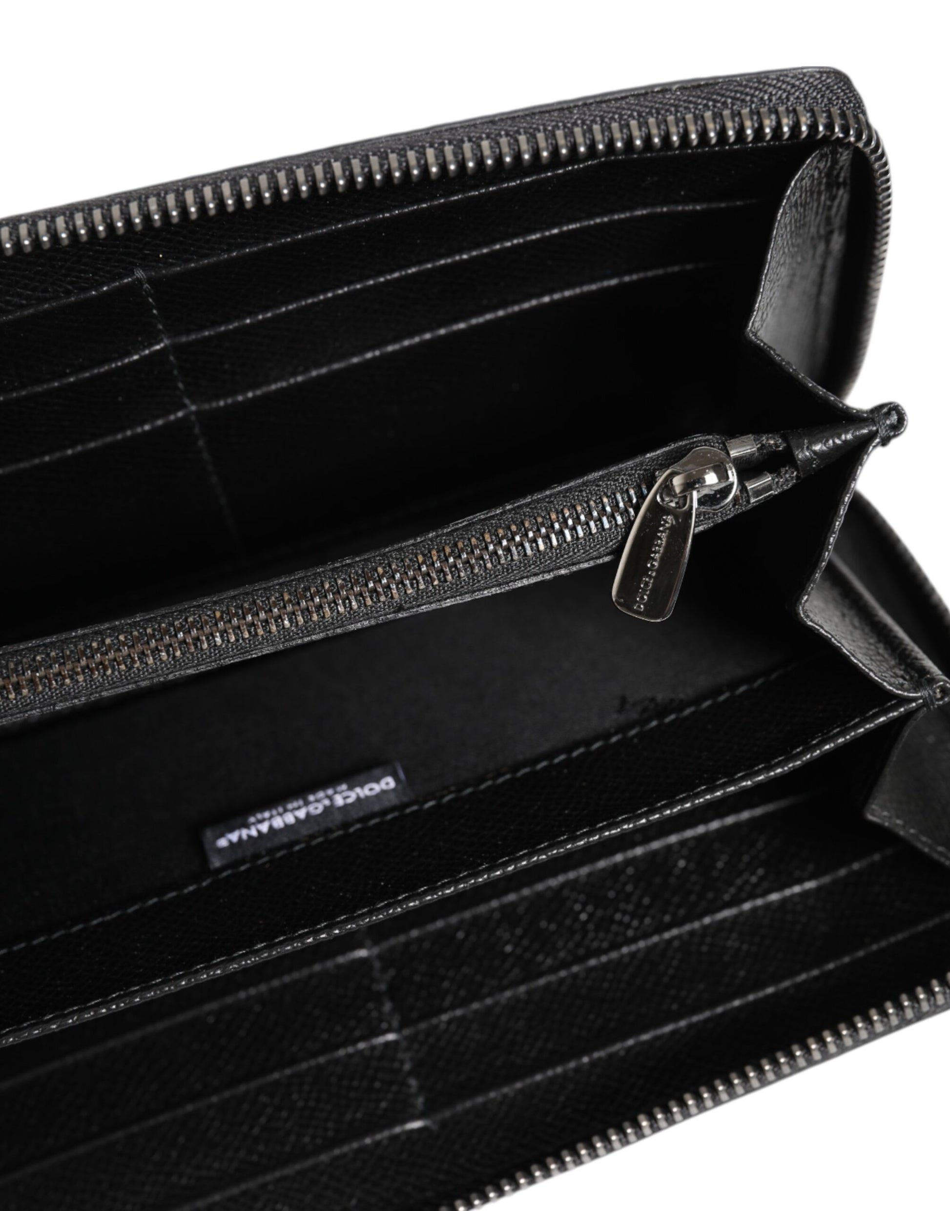 Black Gray Leopard Leather Zip Around Continental Wallet-Dolce & Gabbana-LabelTerrace.com