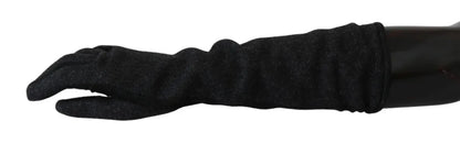 Black Gray Mid Arm Length Mittens Wool Gloves-Dolce & Gabbana-LabelTerrace.com
