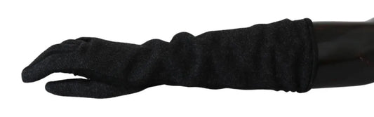 Black Gray Mid Arm Length Mittens Wool Gloves-Dolce & Gabbana-LabelTerrace.com