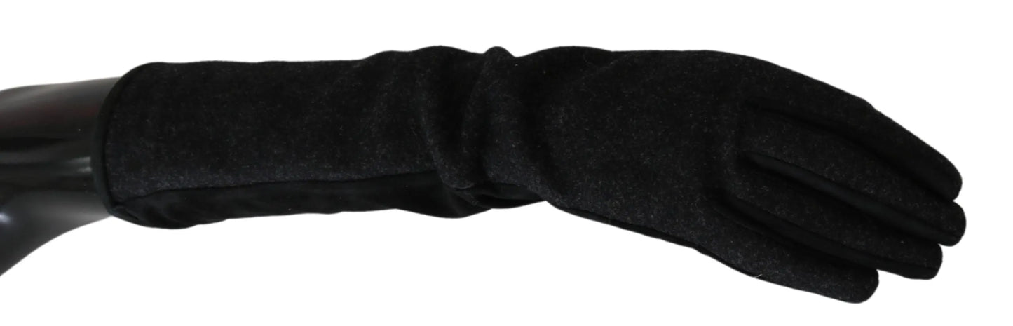 Black Gray Mid Arm Length Mittens Wool Gloves-Dolce & Gabbana-LabelTerrace.com