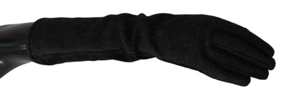 Black Gray Mid Arm Length Mittens Wool Gloves-Dolce & Gabbana-LabelTerrace.com