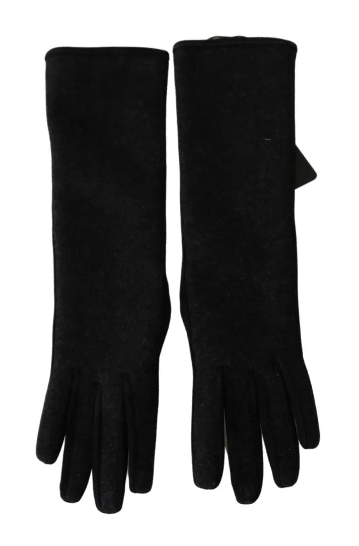 Black Gray Mid Arm Length Mittens Wool Gloves-Dolce & Gabbana-LabelTerrace.com