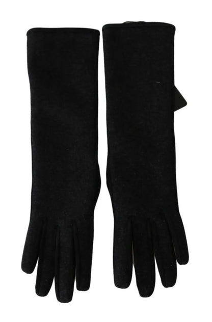 Black Gray Mid Arm Length Mittens Wool Gloves-Dolce & Gabbana-LabelTerrace.com