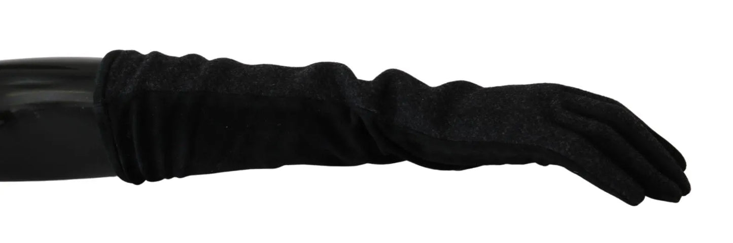Black Gray Mid Arm Length Mittens Wool Gloves-Dolce & Gabbana-LabelTerrace.com