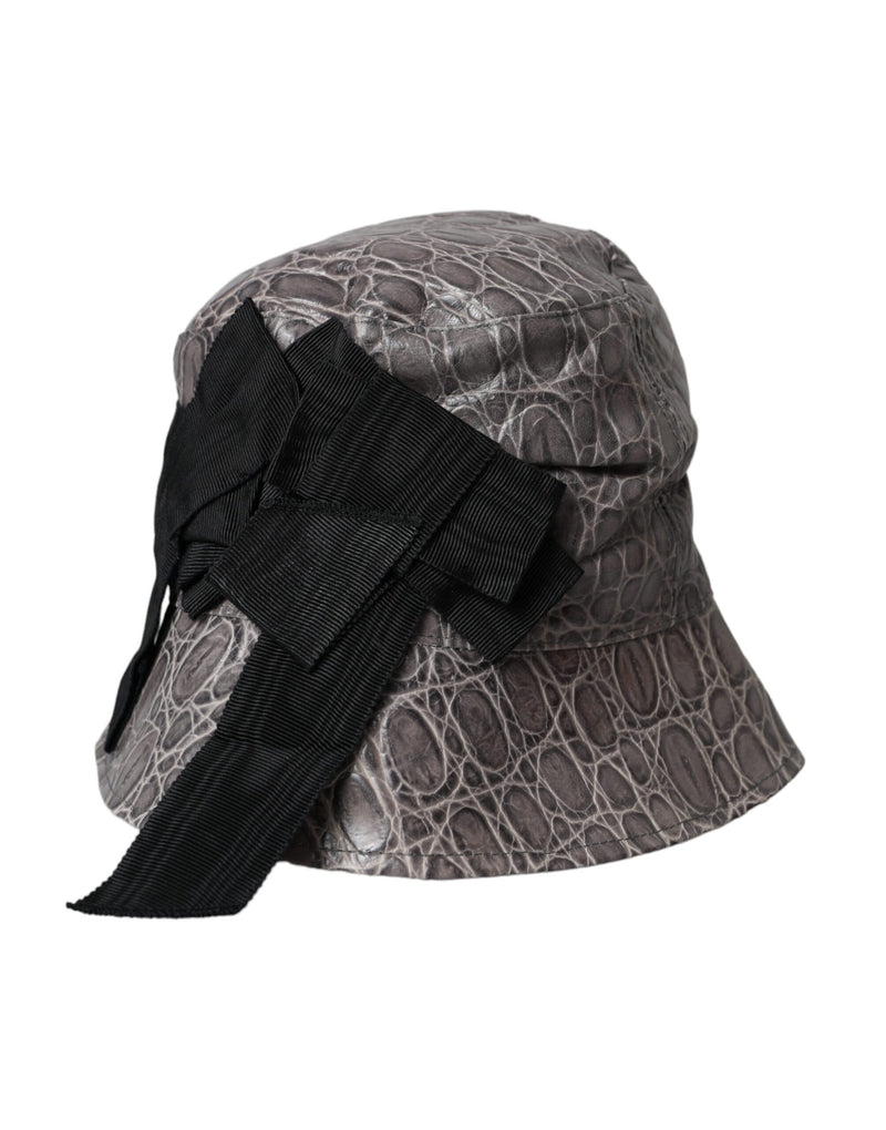 Black Gray Patterned Leather Bucket Hat-Dolce & Gabbana-LabelTerrace.com