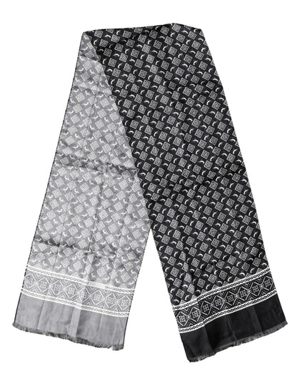 Black Gray Silk Bird Fringe Wrap Foulard 140cm X 23cm Scarf