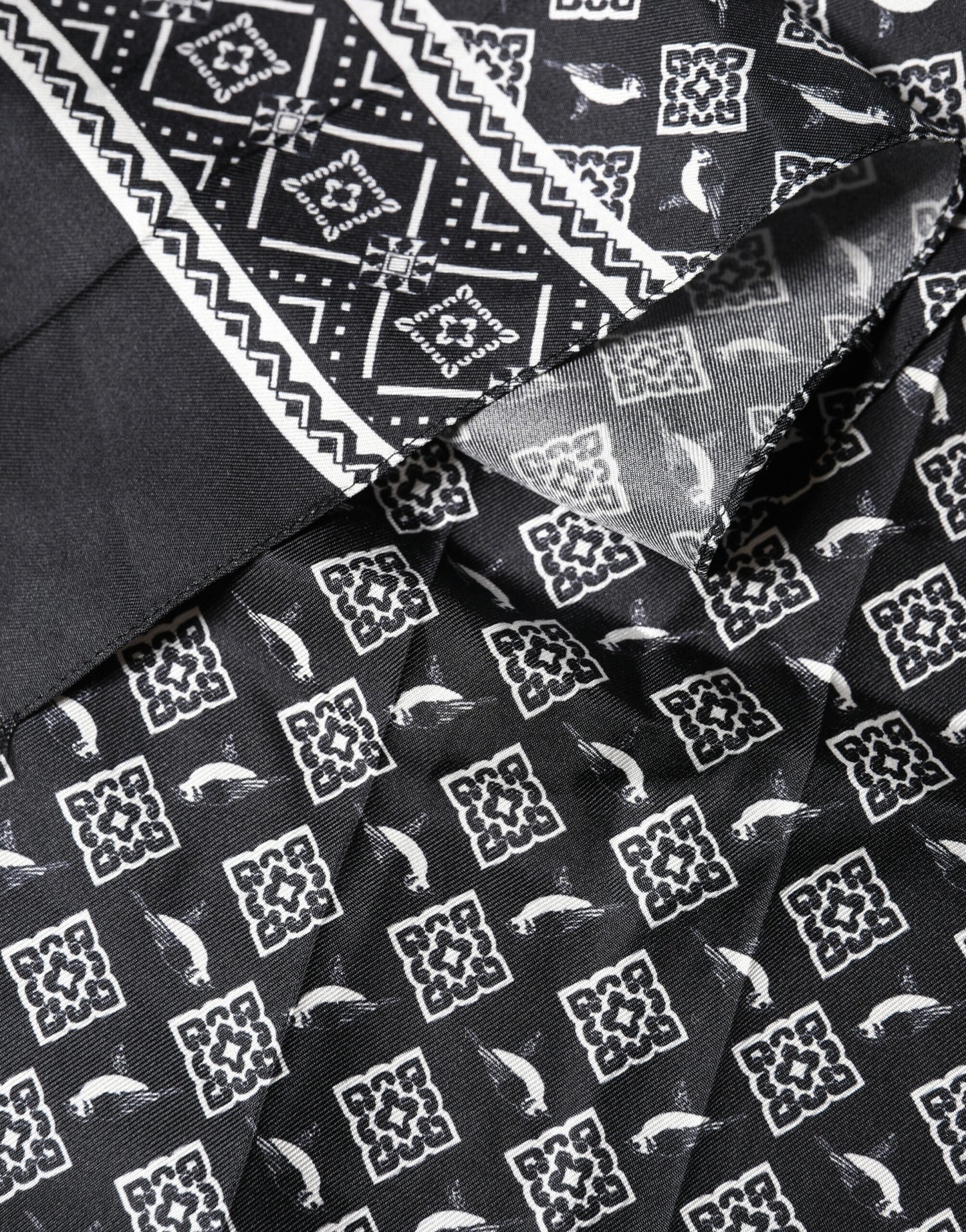 Black Gray Silk Bird Fringe Wrap Foulard 140cm X 23cm Scarf