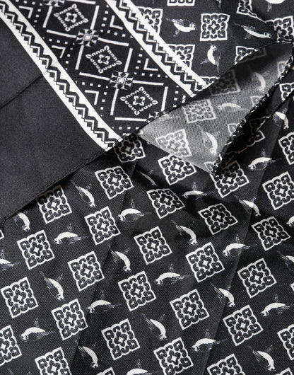 Black Gray Silk Bird Fringe Wrap Foulard 140cm X 23cm Scarf