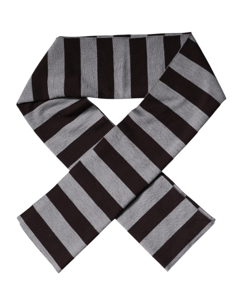 Black Gray Stripes Wool Neck Wrap Scarf-Dolce & Gabbana-LabelTerrace.com