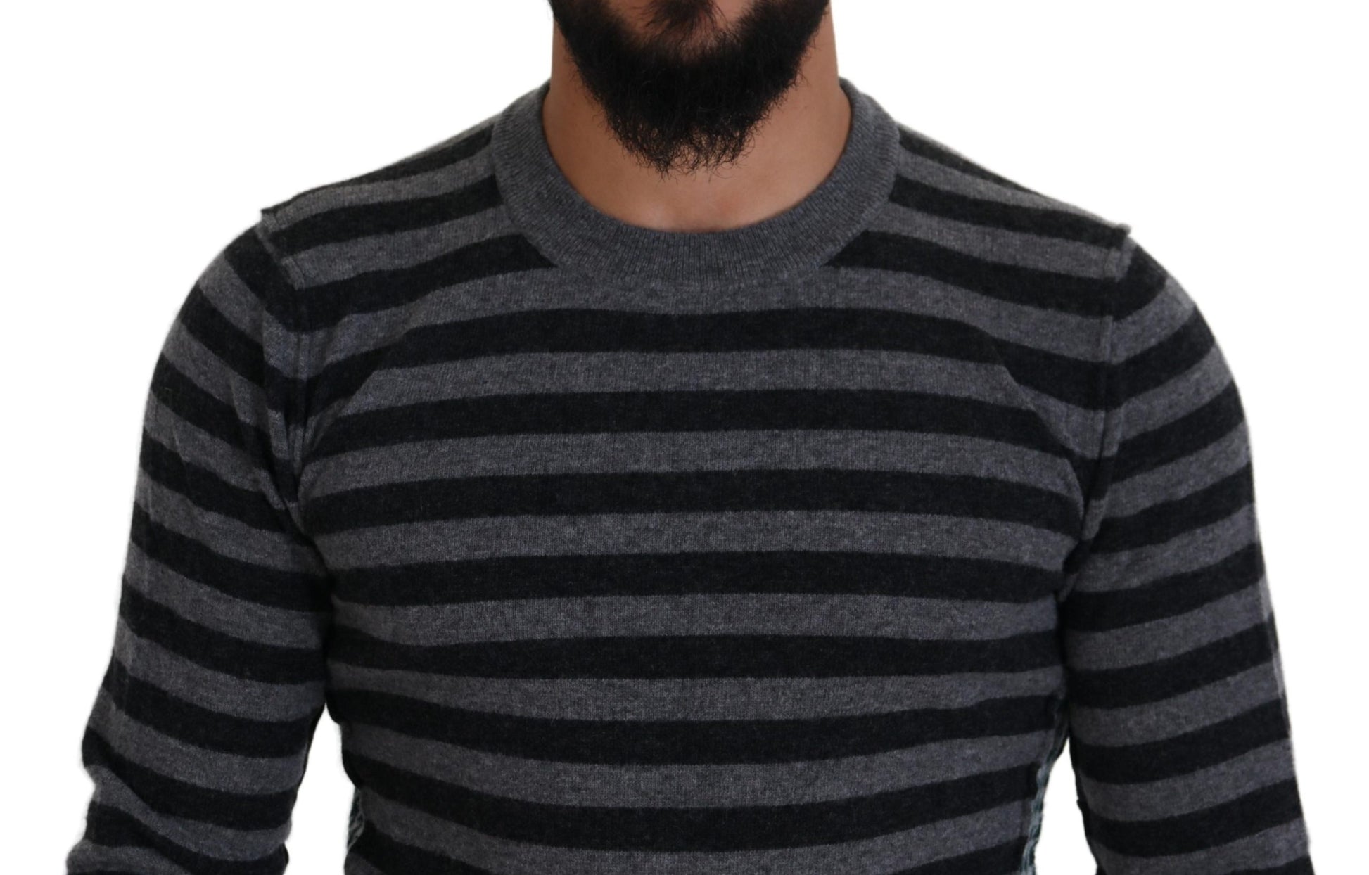 Black Gray Wool Logo Pullover Sweater