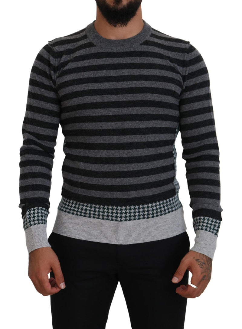 Black Gray Wool Logo Pullover Sweater-Dolce & Gabbana-LabelTerrace.com