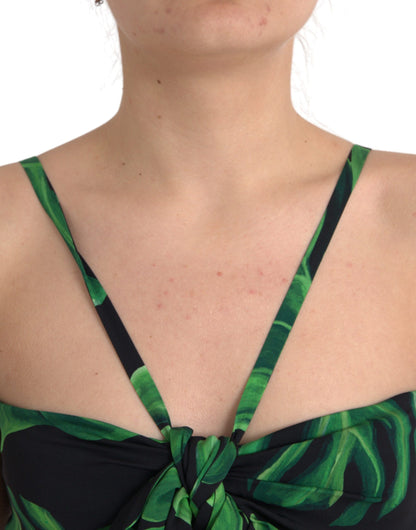 Black Green Leaf Silk Halter Cropped Top-Dolce & Gabbana-LabelTerrace.com