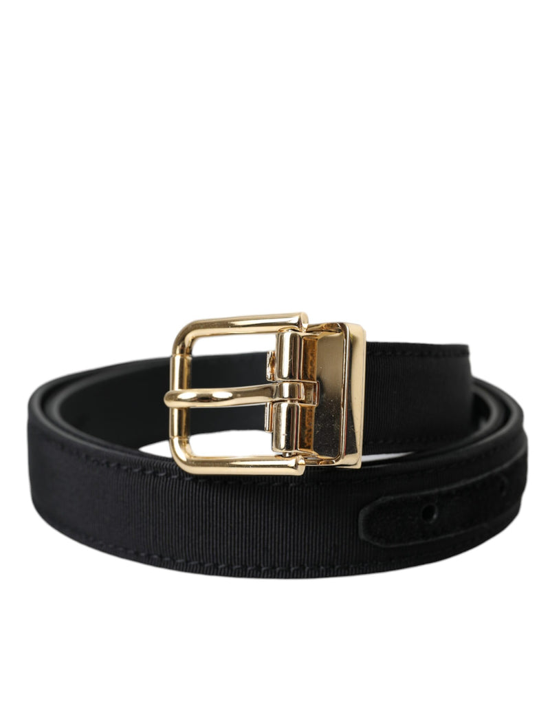 Black Gros Grain Gold Metal Buckle Belt Men-Dolce & Gabbana-LabelTerrace.com