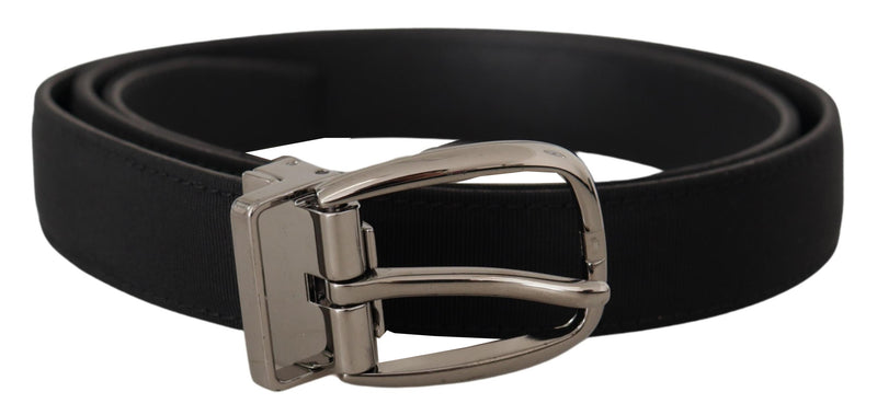 Black Grosgrain Leather Silver Logo Buckle Belt-Dolce & Gabbana-LabelTerrace.com