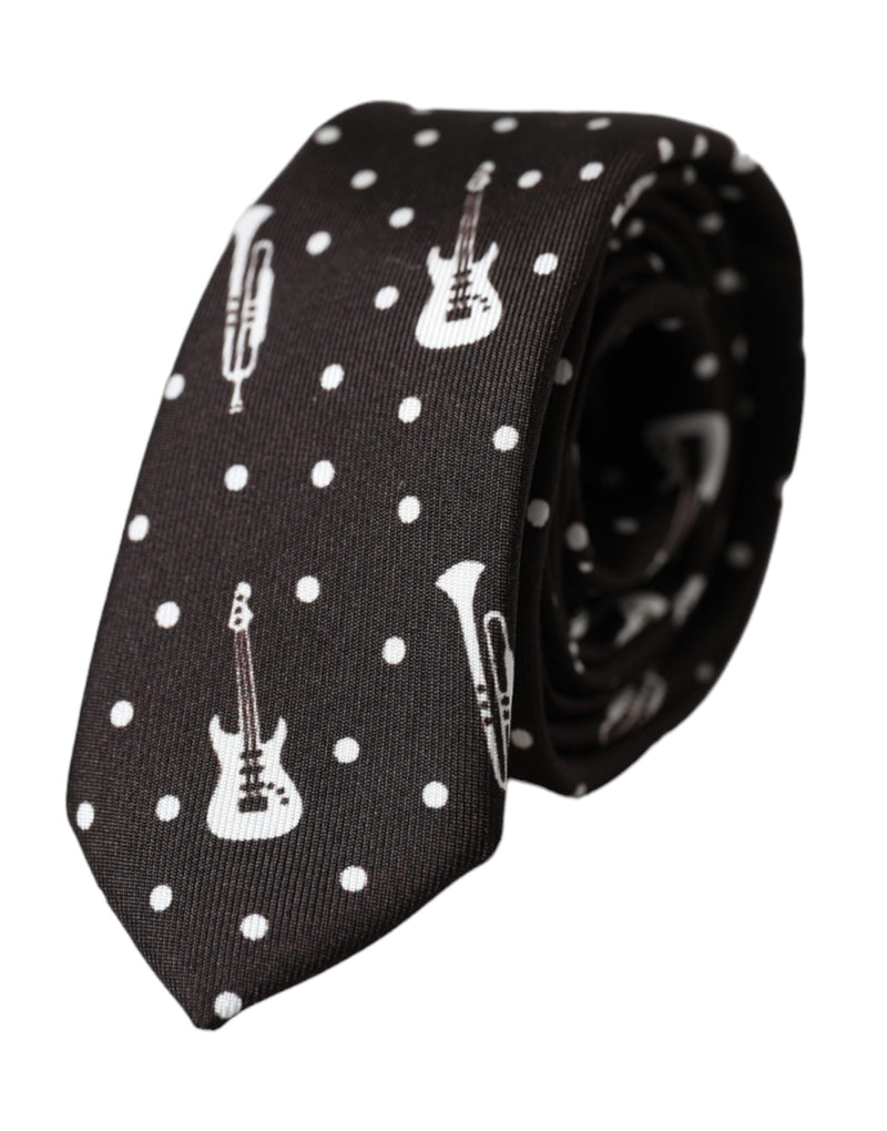 Black Guitar Print Silk Adjustable Tie-Dolce & Gabbana-LabelTerrace.com