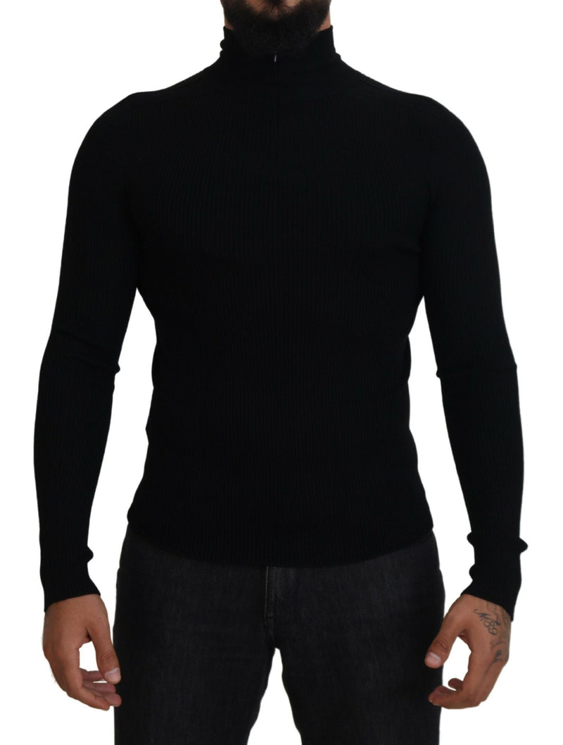 Black Half Zip Turtleneck Pullover Sweater-Dolce & Gabbana-LabelTerrace.com