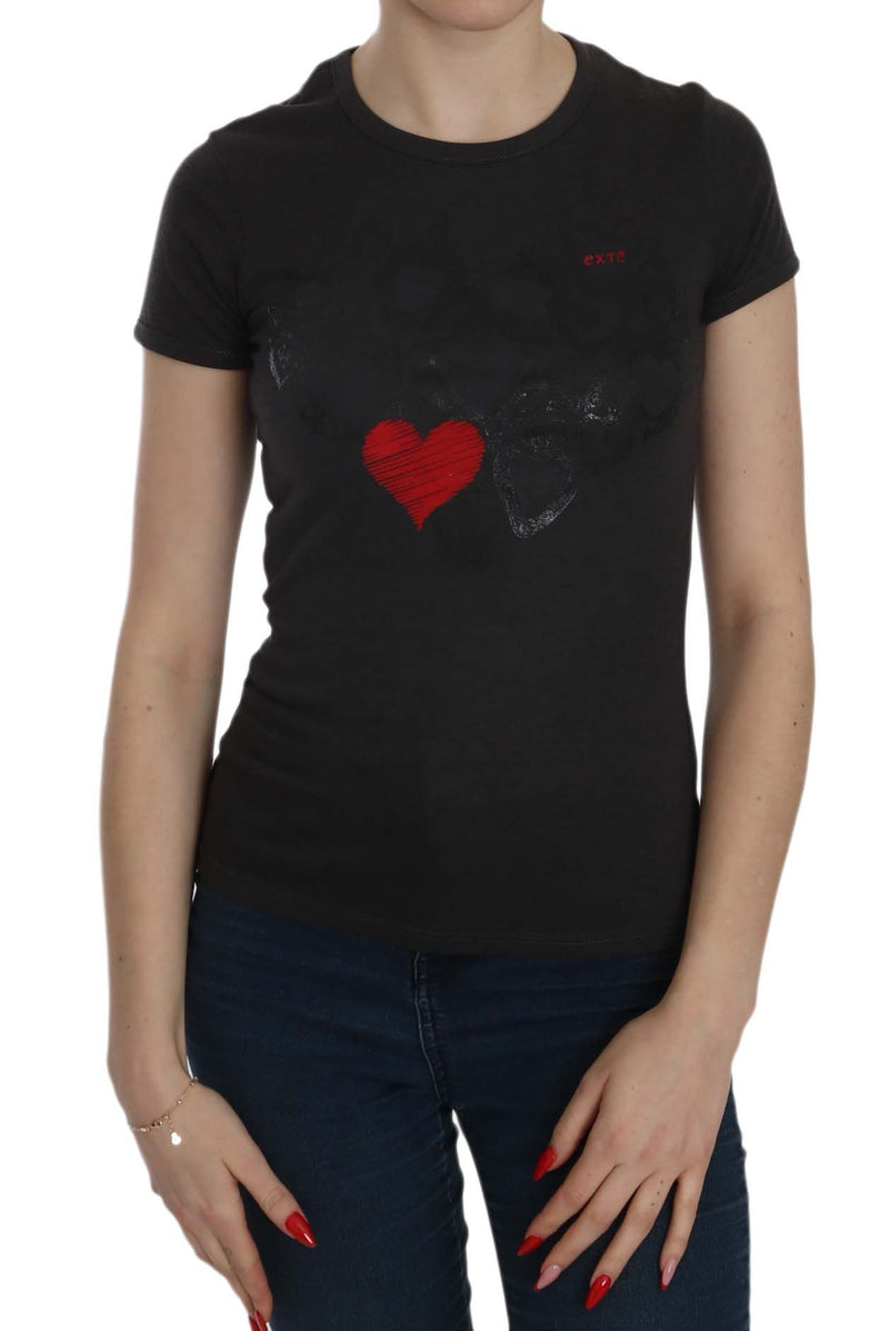 Black Hearts Print Short Sleeve Casual Shirt Top-Exte-LabelTerrace.com