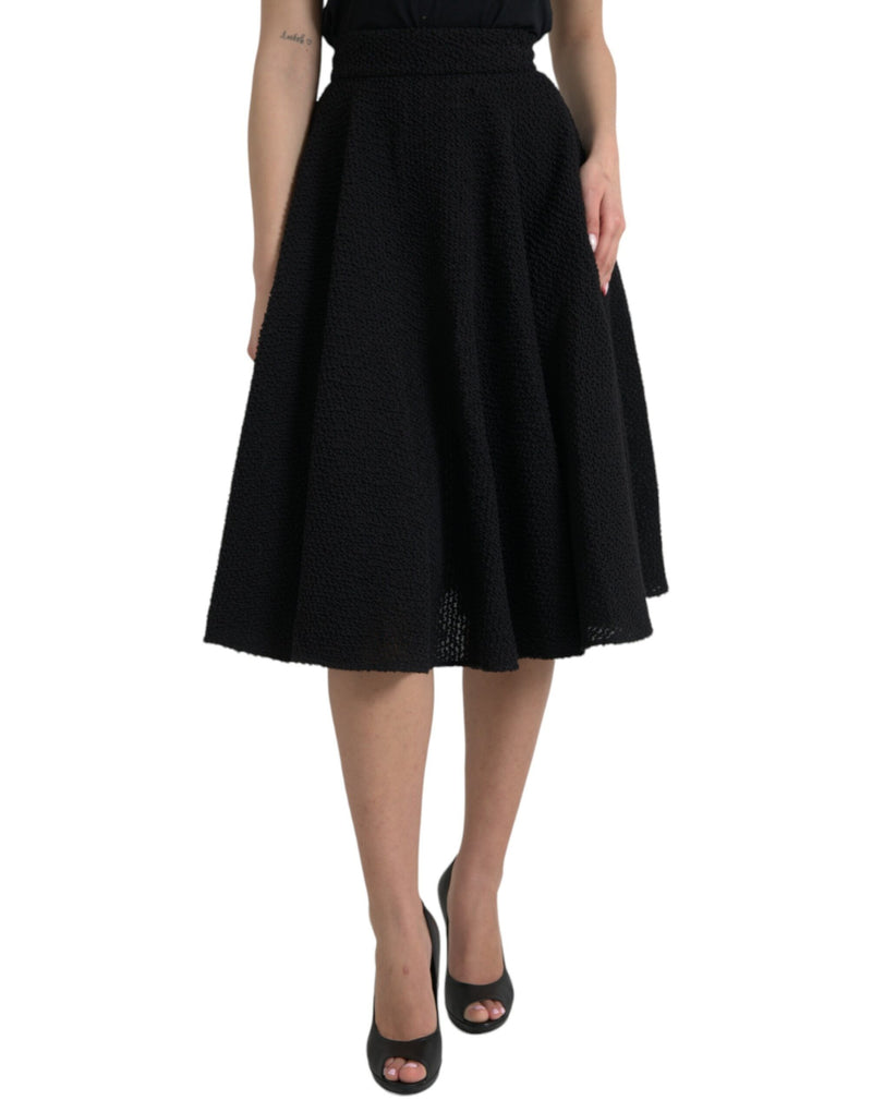 Black High Waist A-line Knee Length Skirt-Dolce & Gabbana-LabelTerrace.com