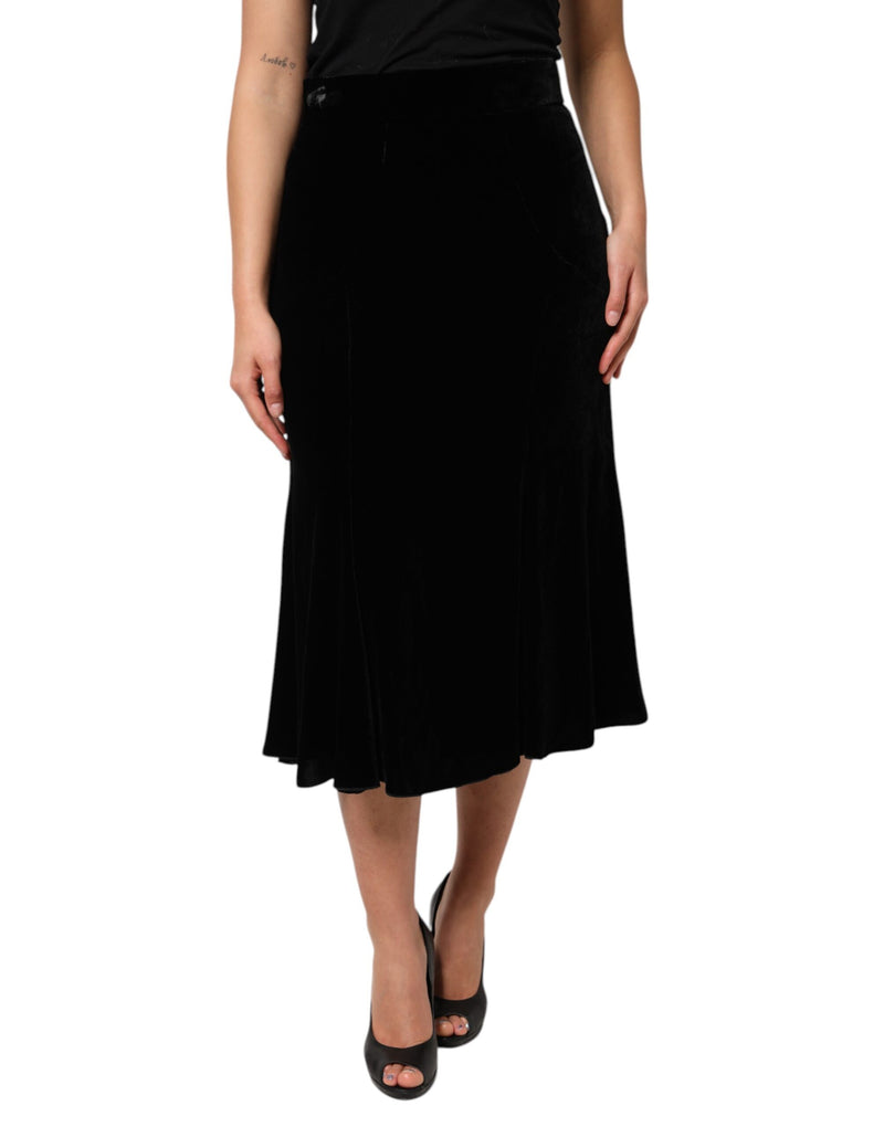 Black High Waist Fit Flared Midi Skirt-Dolce & Gabbana-LabelTerrace.com