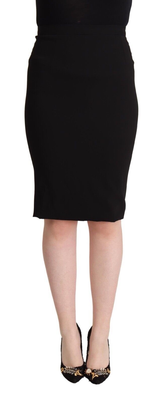 Black High Waist Knee Length Pencil Cut Skirt-Dolce & Gabbana-LabelTerrace.com