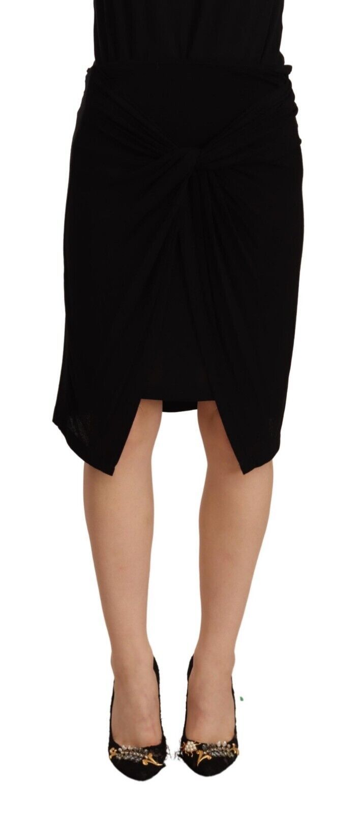 Black High Waist Pencil Knee Length Viscose Skirt-PLEIN SUD-LabelTerrace.com