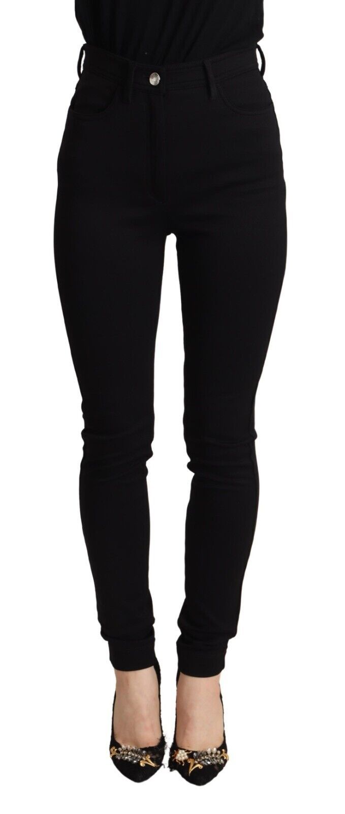 Black High Waist Skinny Slim Fit Pants-Dolce & Gabbana-LabelTerrace.com