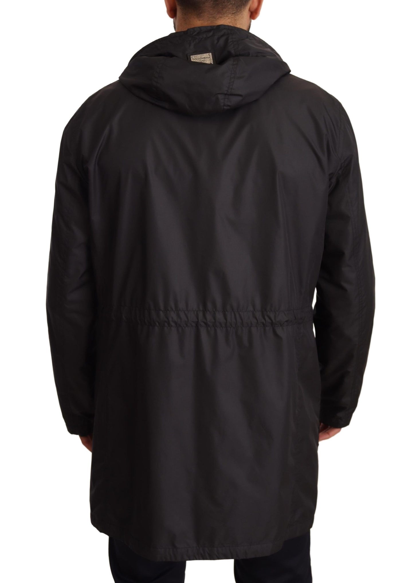 Black Hooded Mens Trench Coat Jacket-Dolce & Gabbana-LabelTerrace.com