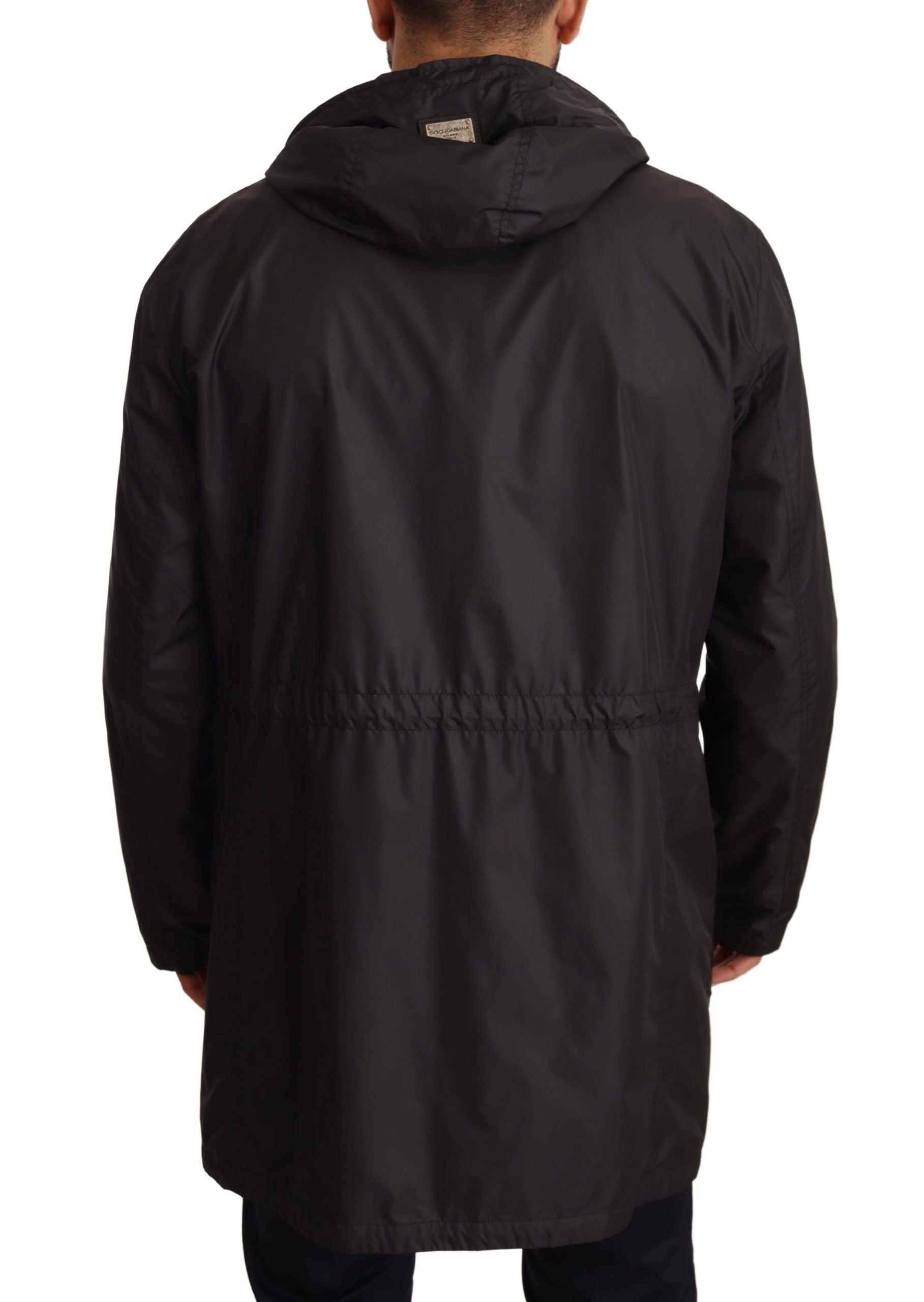 Black Hooded Mens Trench Coat Jacket-Dolce & Gabbana-LabelTerrace.com