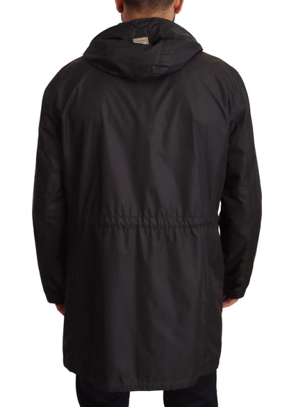 Black Hooded Mens Trench Coat Jacket-Dolce & Gabbana-LabelTerrace.com