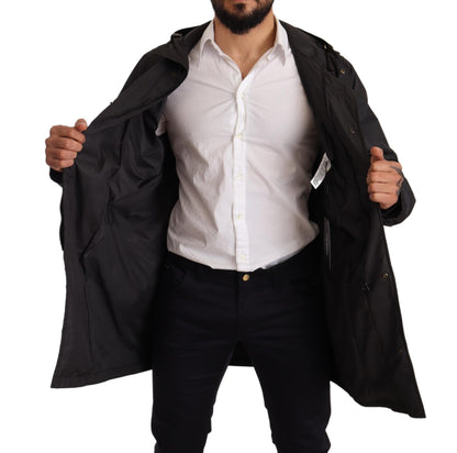 Black Hooded Mens Trench Coat Jacket-Dolce & Gabbana-LabelTerrace.com