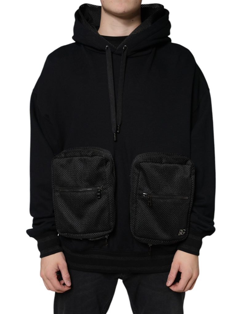 Black Hooded Pullover Men Sweatshirt Sweater-Dolce & Gabbana-LabelTerrace.com
