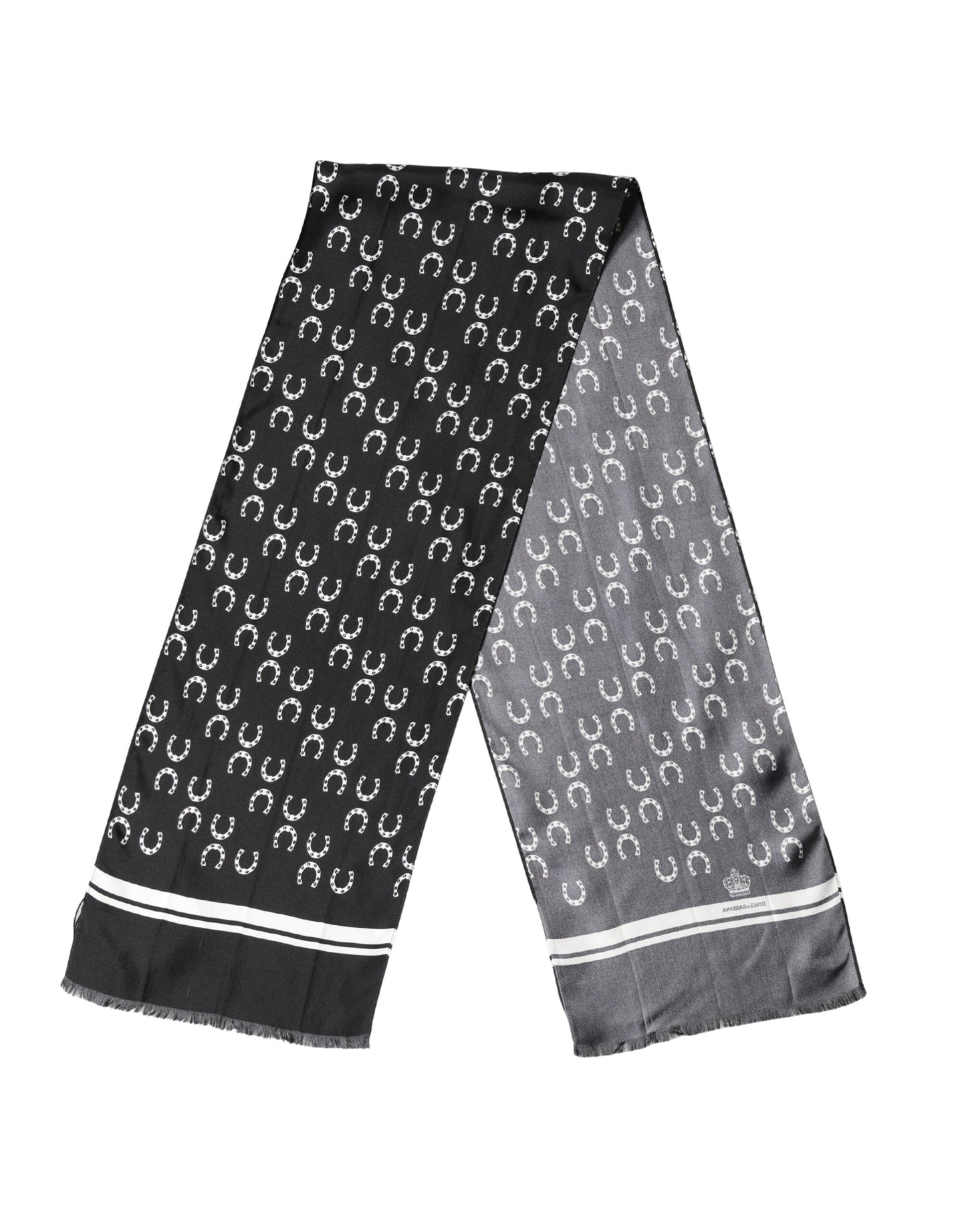 Black Horseshoe Silk Neck Foulard 136cm x 23cm Men Scarf