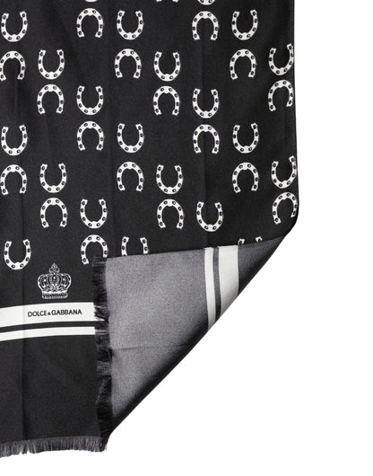 Black Horseshoe Silk Neck Foulard 136cm x 23cm Men Scarf