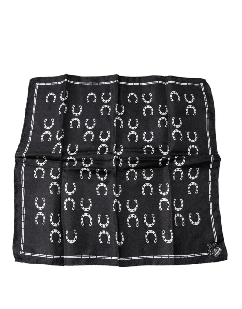 Black Horseshoe Silk Square Handkerchief Scarf-Dolce & Gabbana-LabelTerrace.com