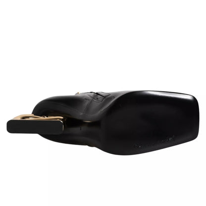 حذاء جاكي أسود من الجلد بطول منتصف الساق