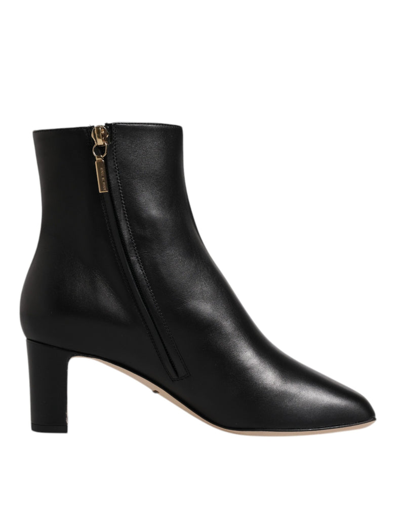 Black Jackie Leather Mid Calf Boots Shoes-Dolce & Gabbana-LabelTerrace.com