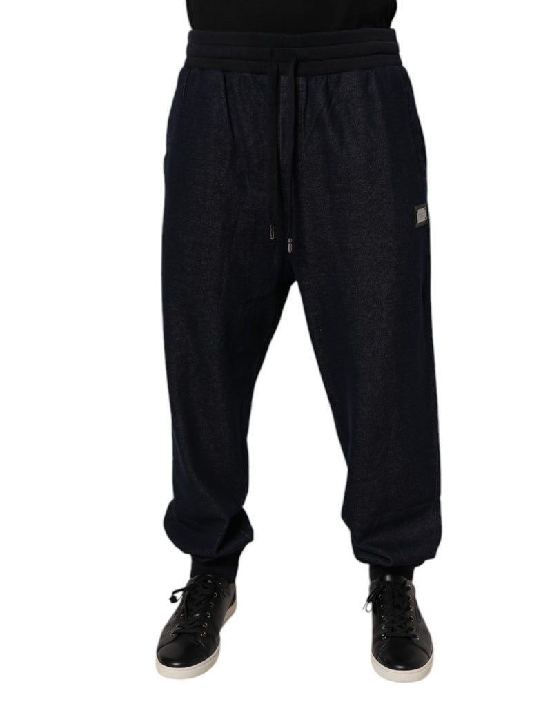 Black Jacquard Cotton Jogger Sweatpants Pants-Dolce & Gabbana-LabelTerrace.com