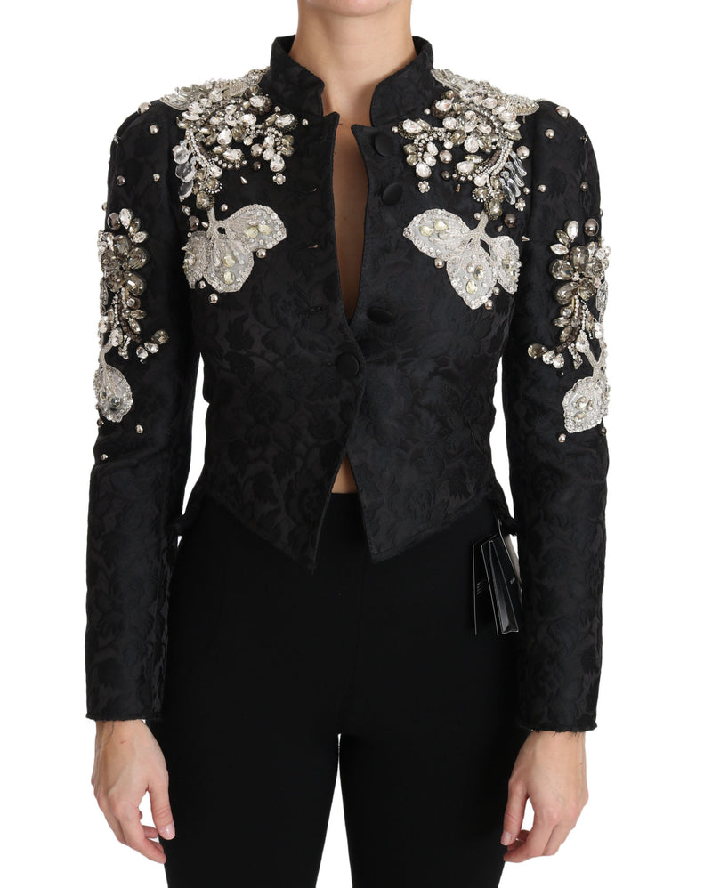 Black Jacquard Crystal Floral Jacket-Dolce & Gabbana-LabelTerrace.com