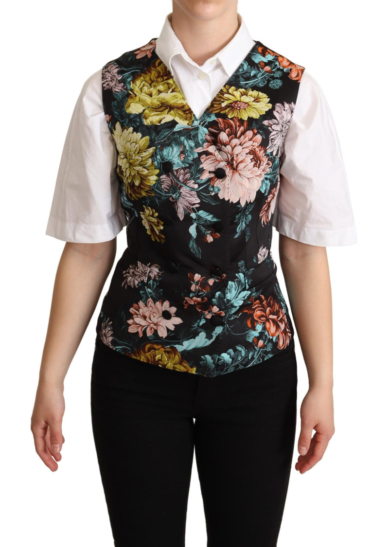 Black Jacquard Floral Waistcoat Vest-Dolce & Gabbana-LabelTerrace.com
