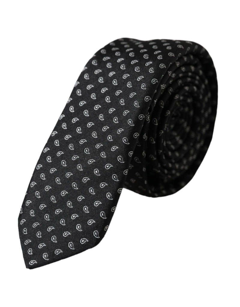 Black Jacquard Patterned Silk Adjustable Men Tie-Dolce & Gabbana-LabelTerrace.com