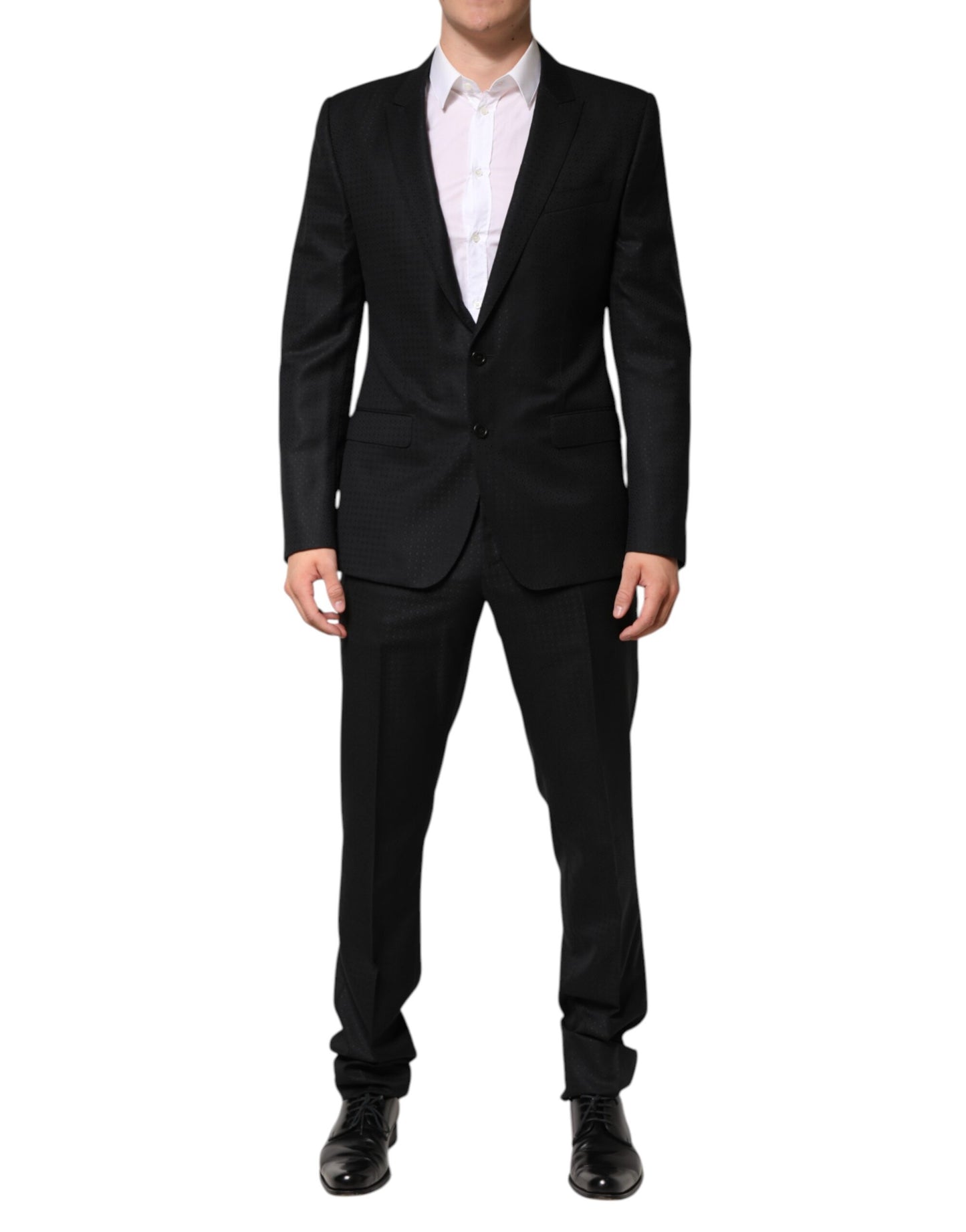 Black Jacquard Single Breasted 2 Piece Suit-Dolce & Gabbana-LabelTerrace.com