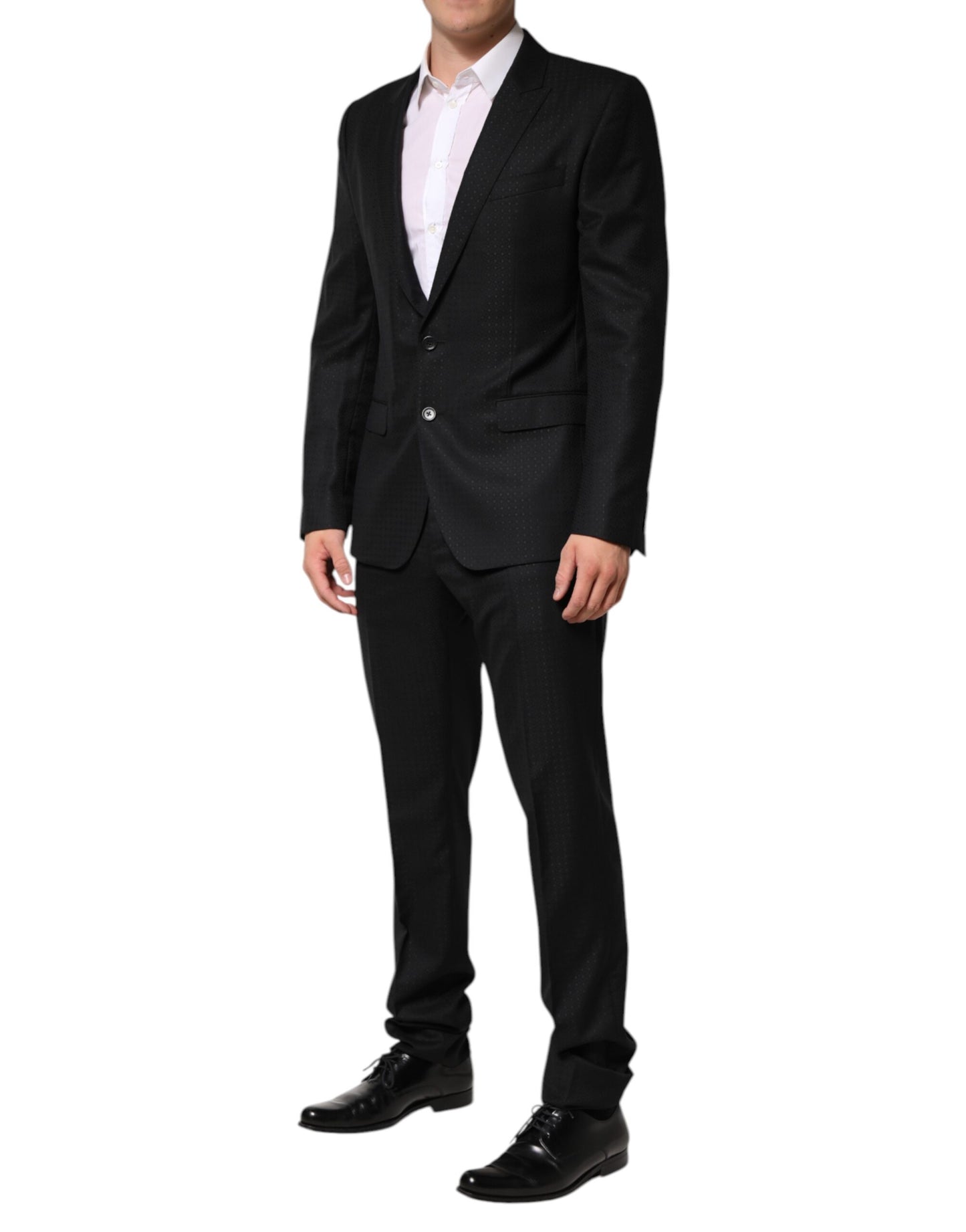 Black Jacquard Single Breasted 2 Piece Suit-Dolce & Gabbana-LabelTerrace.com