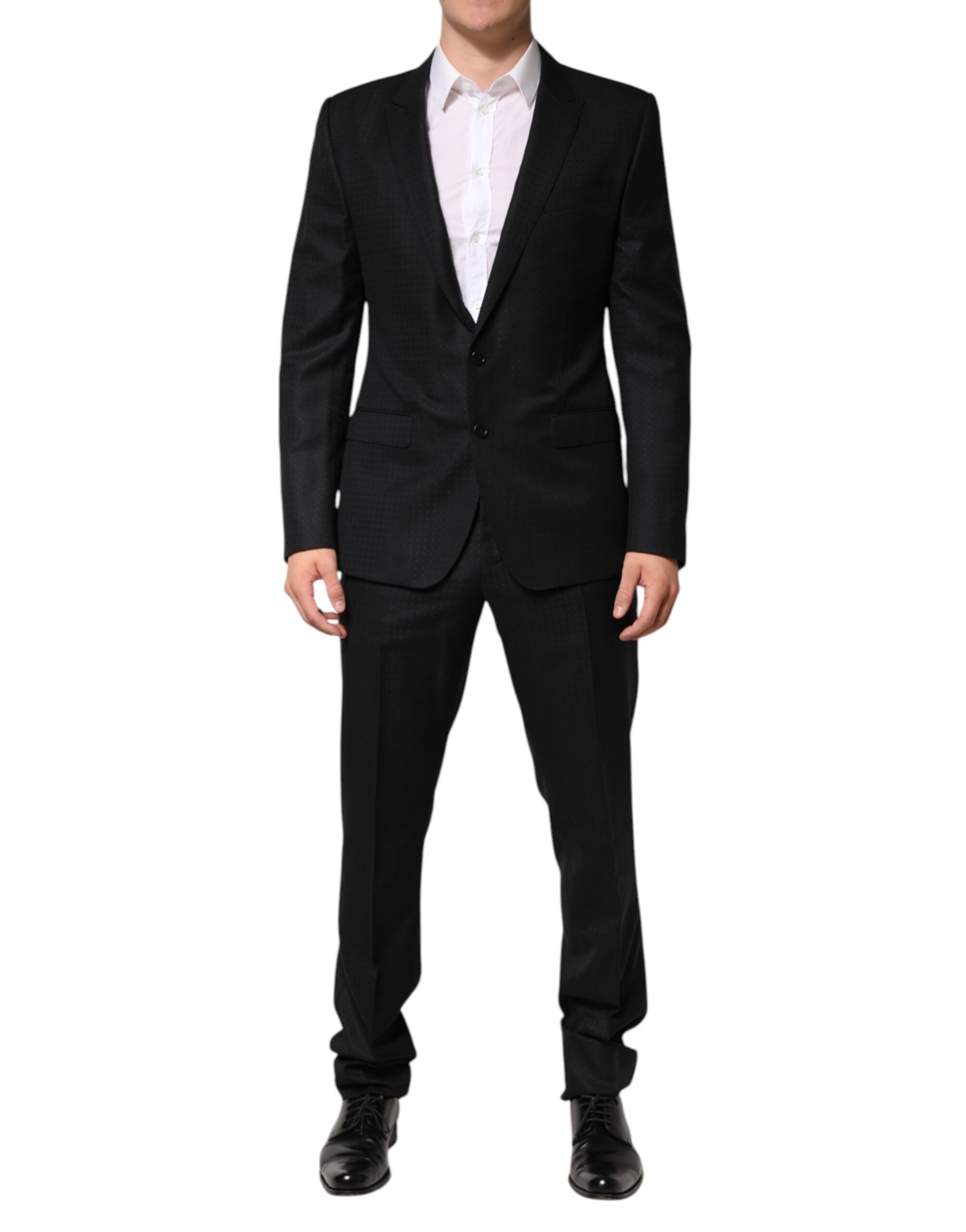 Black Jacquard Single Breasted 2 Piece Suit-Dolce & Gabbana-LabelTerrace.com