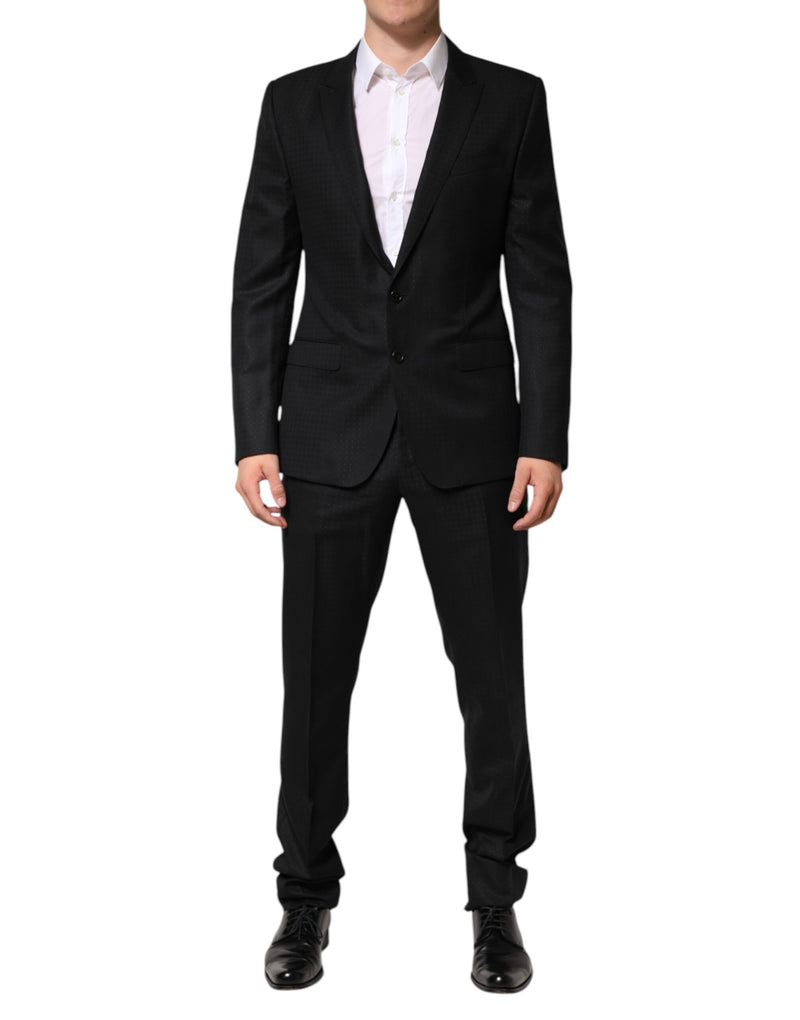 Black Jacquard Single Breasted 2 Piece Suit-Dolce & Gabbana-LabelTerrace.com