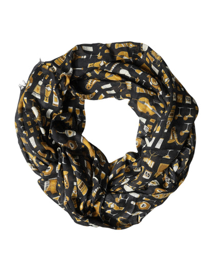 Black Jazz Club Print Neck Wrap Shawl Scarf