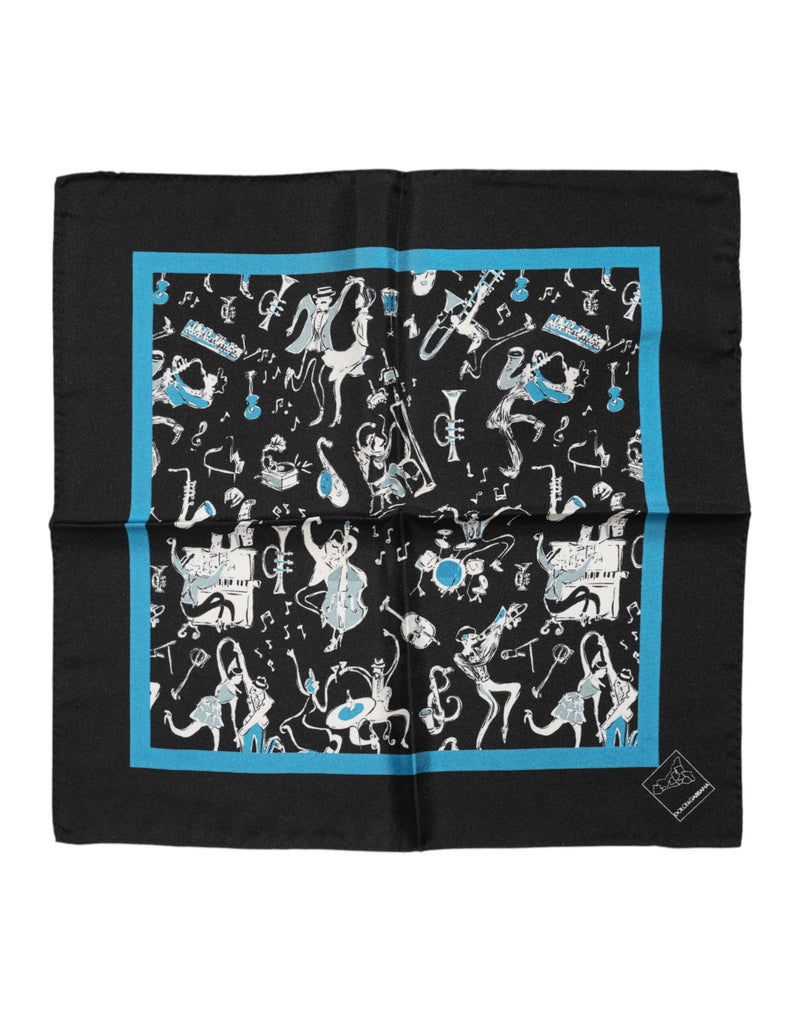 Black Jazz Club Silk Square Men Foulard Scarf-Dolce & Gabbana-LabelTerrace.com