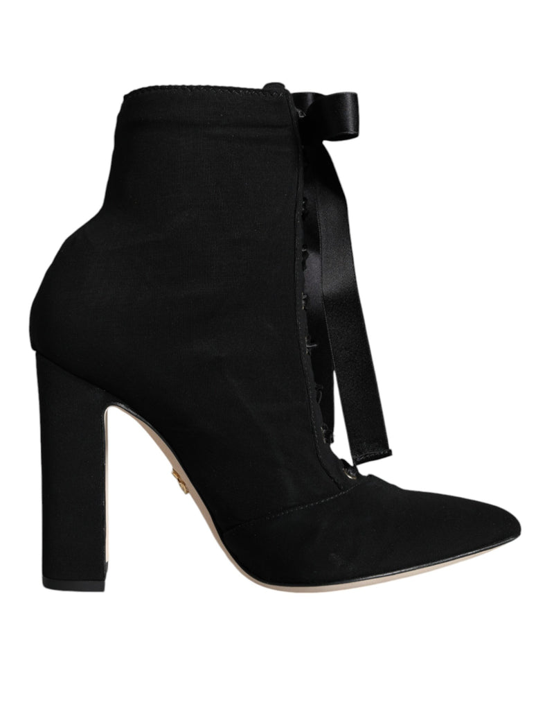 Black Jersey Stretch Ankle Booties Shoes-Dolce & Gabbana-LabelTerrace.com