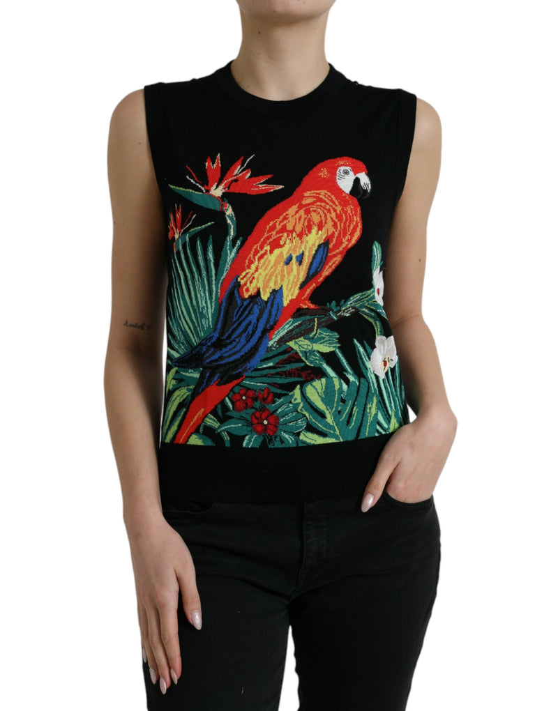 Black Jungle Crew Neck Sleeveless Tank Top-Dolce & Gabbana-LabelTerrace.com