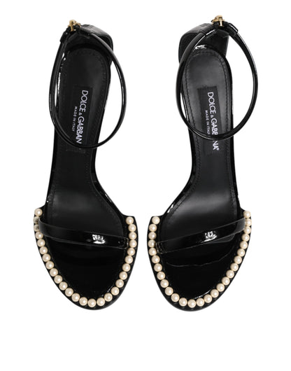Black KEIRA Pearl Embellished Sandals Shoes-Dolce & Gabbana-LabelTerrace.com